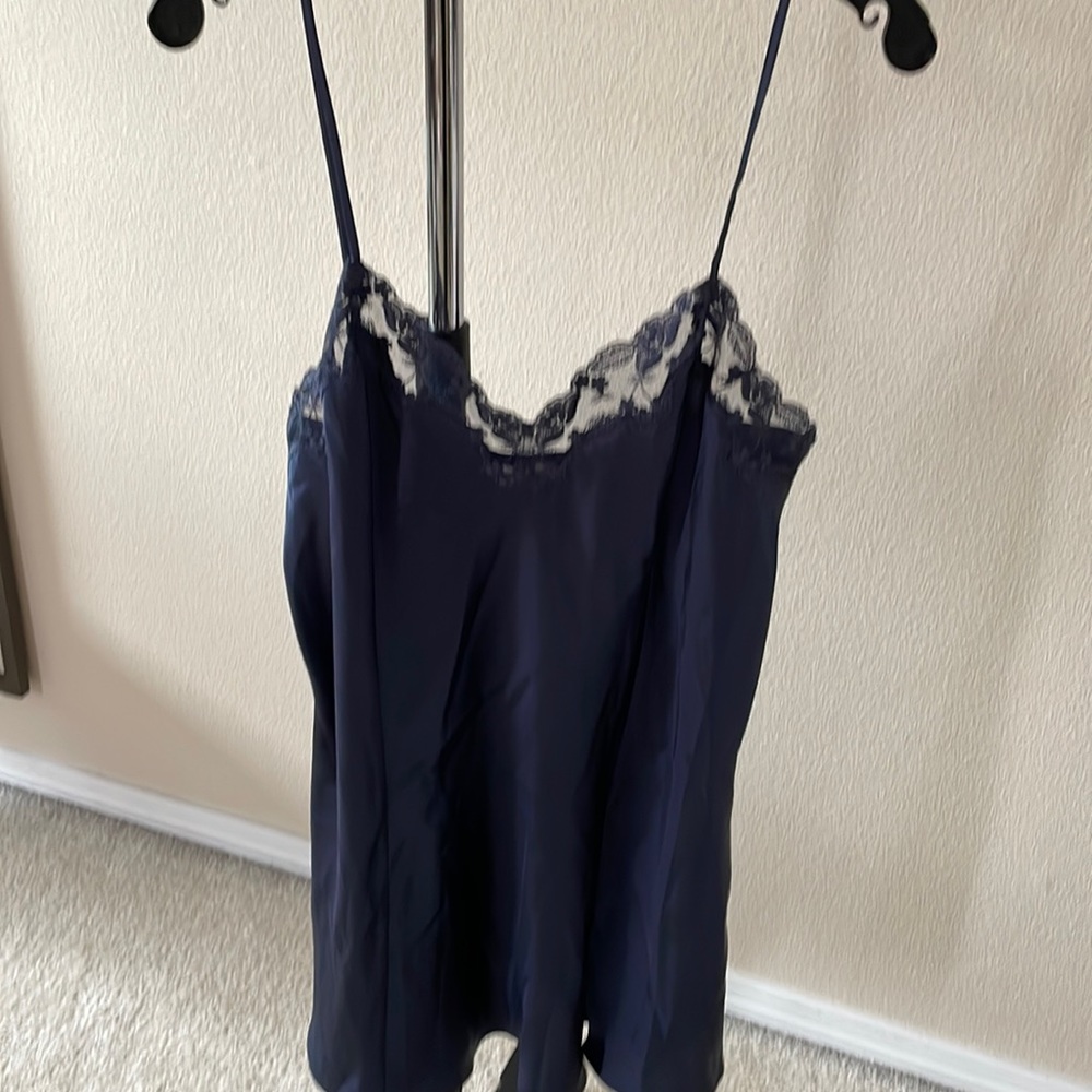 NWOT Victoria’s Secret navy satin nightie with lace trim L